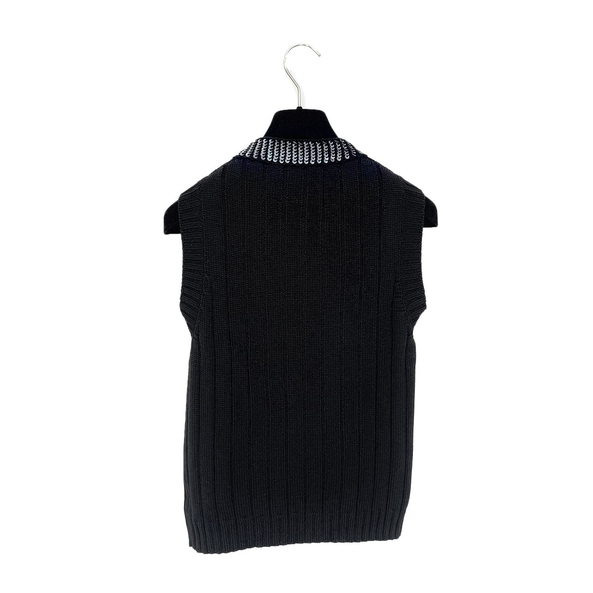 Luxury Promise Japan CHANEL VINTAGE COCOMARK TWIN KNIT SEQUINS CARDIGAN SLEEVELESS TOPS BLACK WOOL 38 99A RTW 90286925