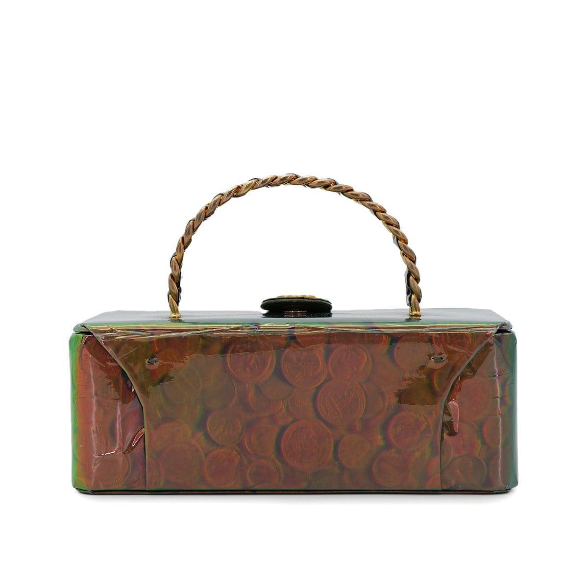 Luxury Promise Japan CHANEL VINTAGE COIN PATTERN HAND BAG GREEN ENAMEL 90296125