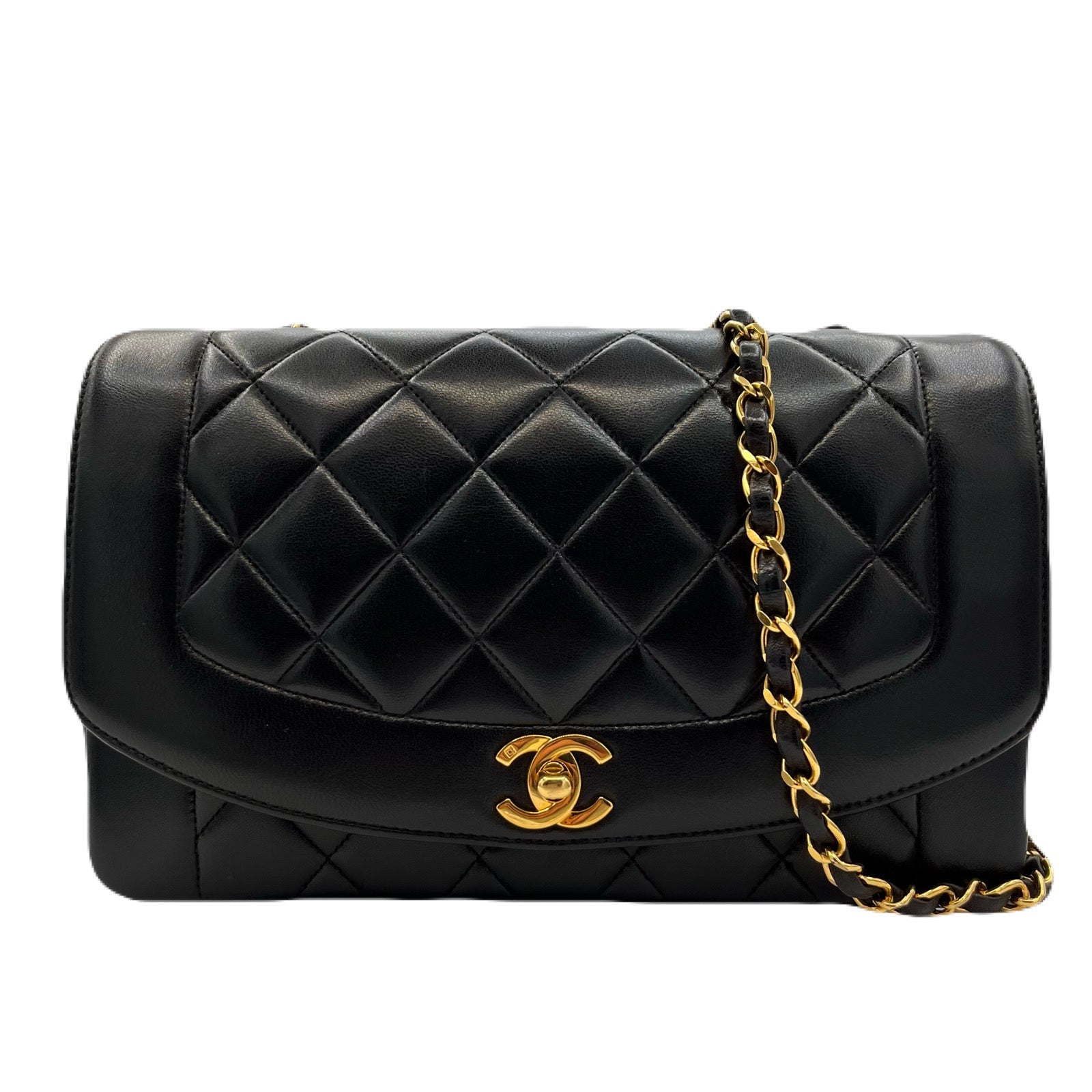 Luxury Promise Japan CHANEL VINTAGE DIANA MEDIUM CHAIN SHOULDER BAG BLACK LAMB SKIN 90220274