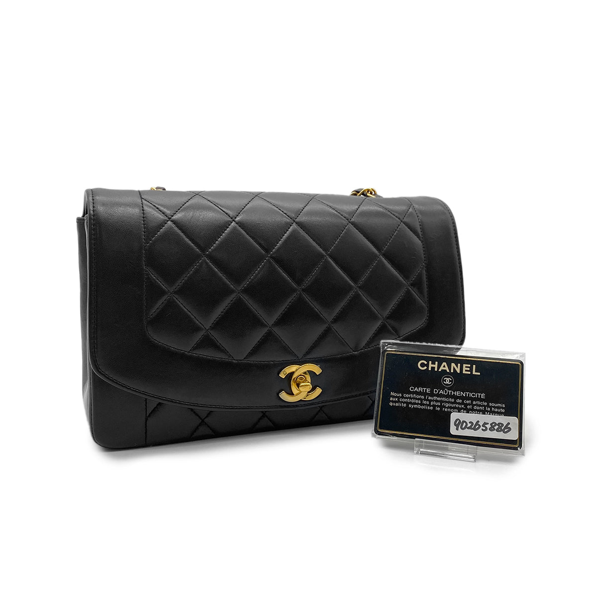 Luxury Promise Japan CHANEL VINTAGE DIANA MEDIUM CHAIN SHOULDER BAG BLACK LAMB SKIN 90265886
