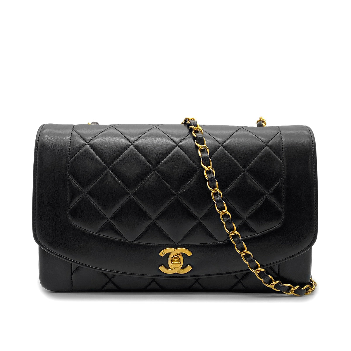 Luxury Promise Japan CHANEL VINTAGE DIANA MEDIUM CHAIN SHOULDER BAG BLACK LAMB SKIN 90265886