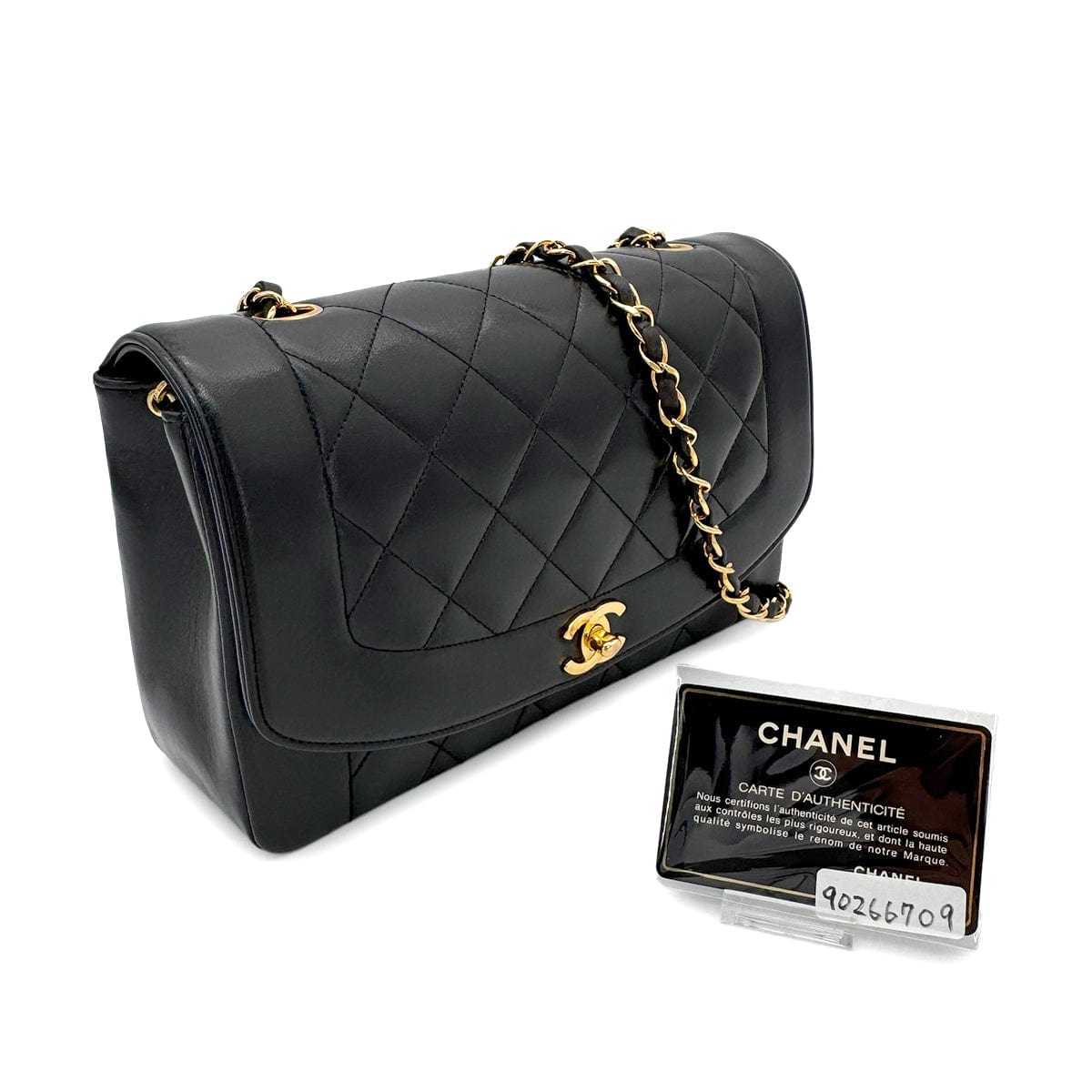 Luxury Promise Japan CHANEL VINTAGE DIANA MEDIUM CHAIN SHOULDER BAG BLACK LAMB SKIN 90266709