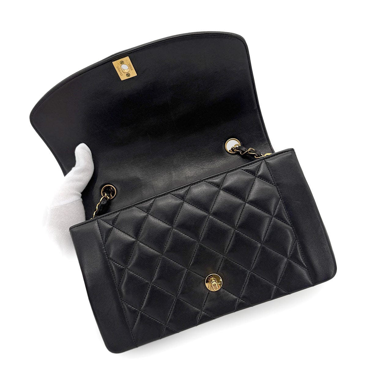 Luxury Promise Japan CHANEL VINTAGE DIANA MEDIUM CHAIN SHOULDER BAG BLACK LAMB SKIN 90266709