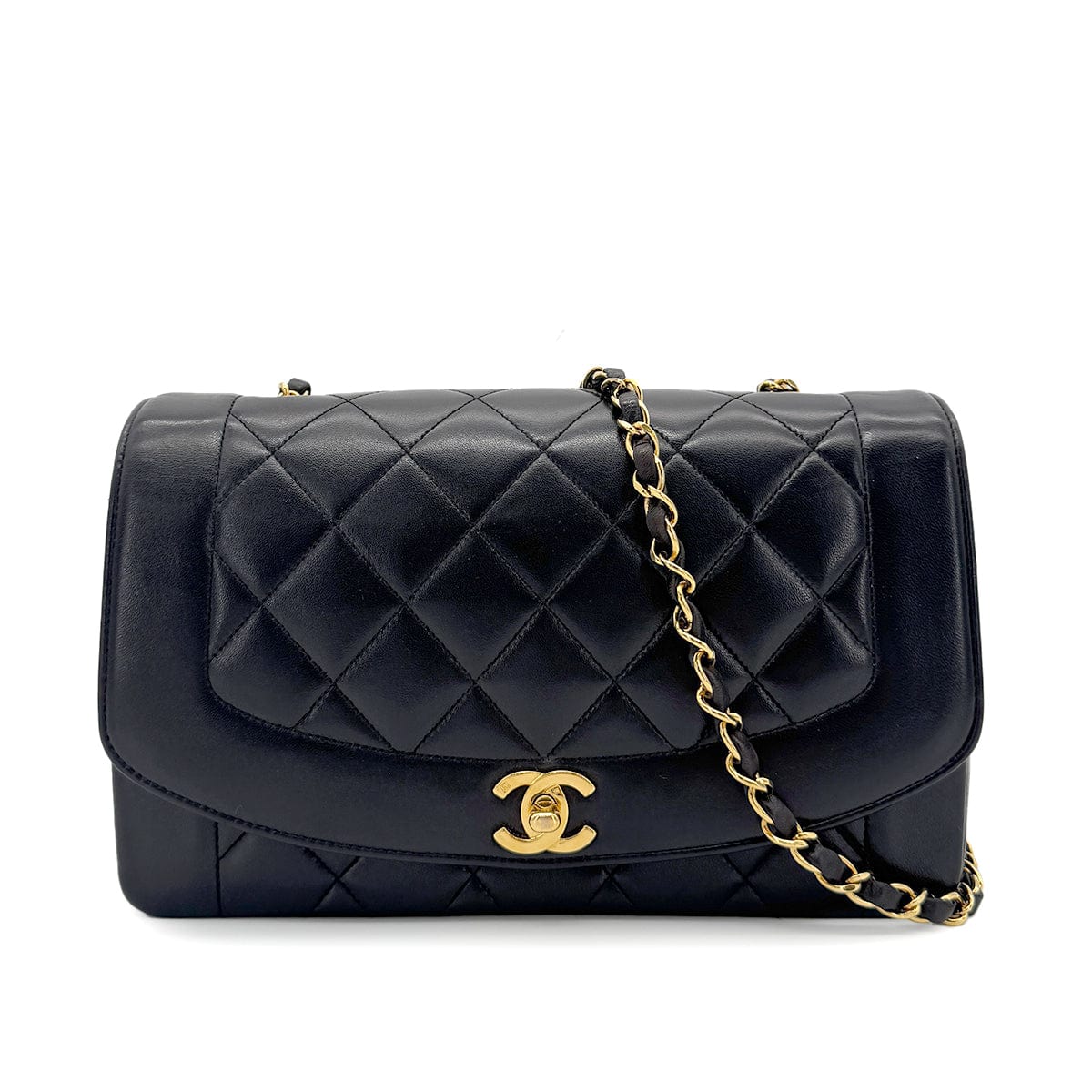 Luxury Promise Japan CHANEL VINTAGE DIANA MEDIUM CHAIN SHOULDER BAG BLACK LAMB SKIN 90266709