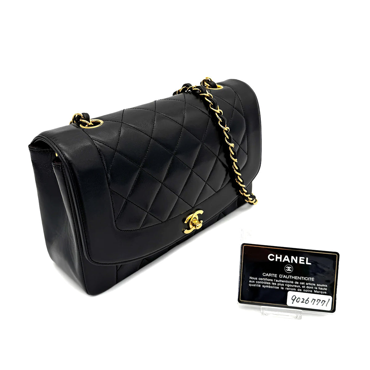 Luxury Promise Japan CHANEL VINTAGE DIANA MEDIUM CHAIN SHOULDER BAG BLACK LAMB SKIN 90267771