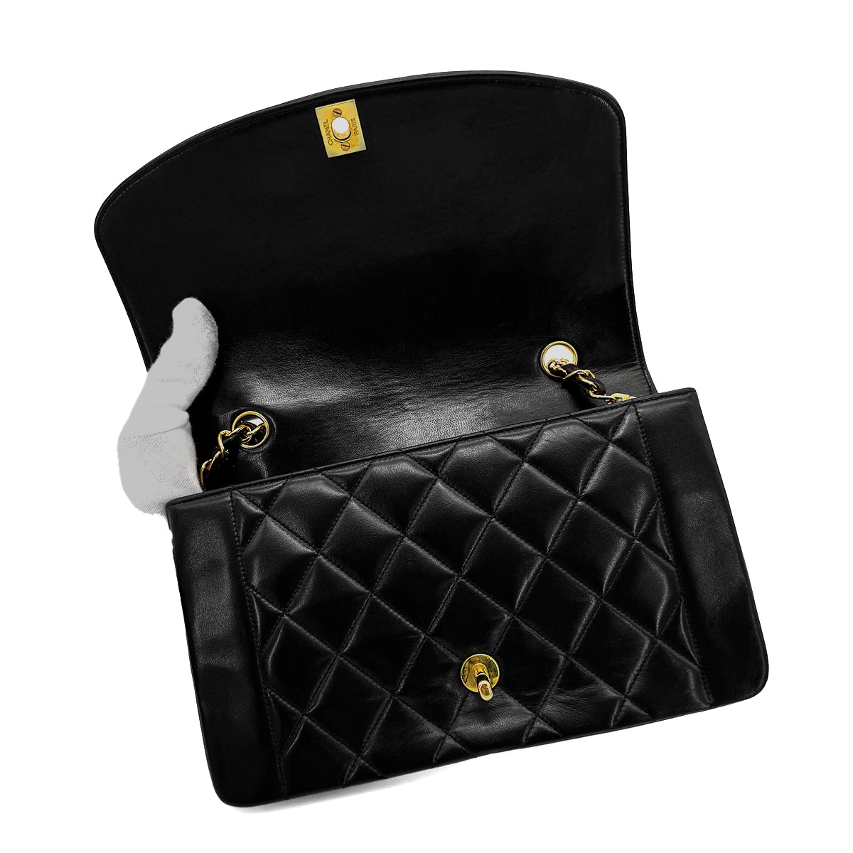Luxury Promise Japan CHANEL VINTAGE DIANA MEDIUM CHAIN SHOULDER BAG BLACK LAMB SKIN 90267771