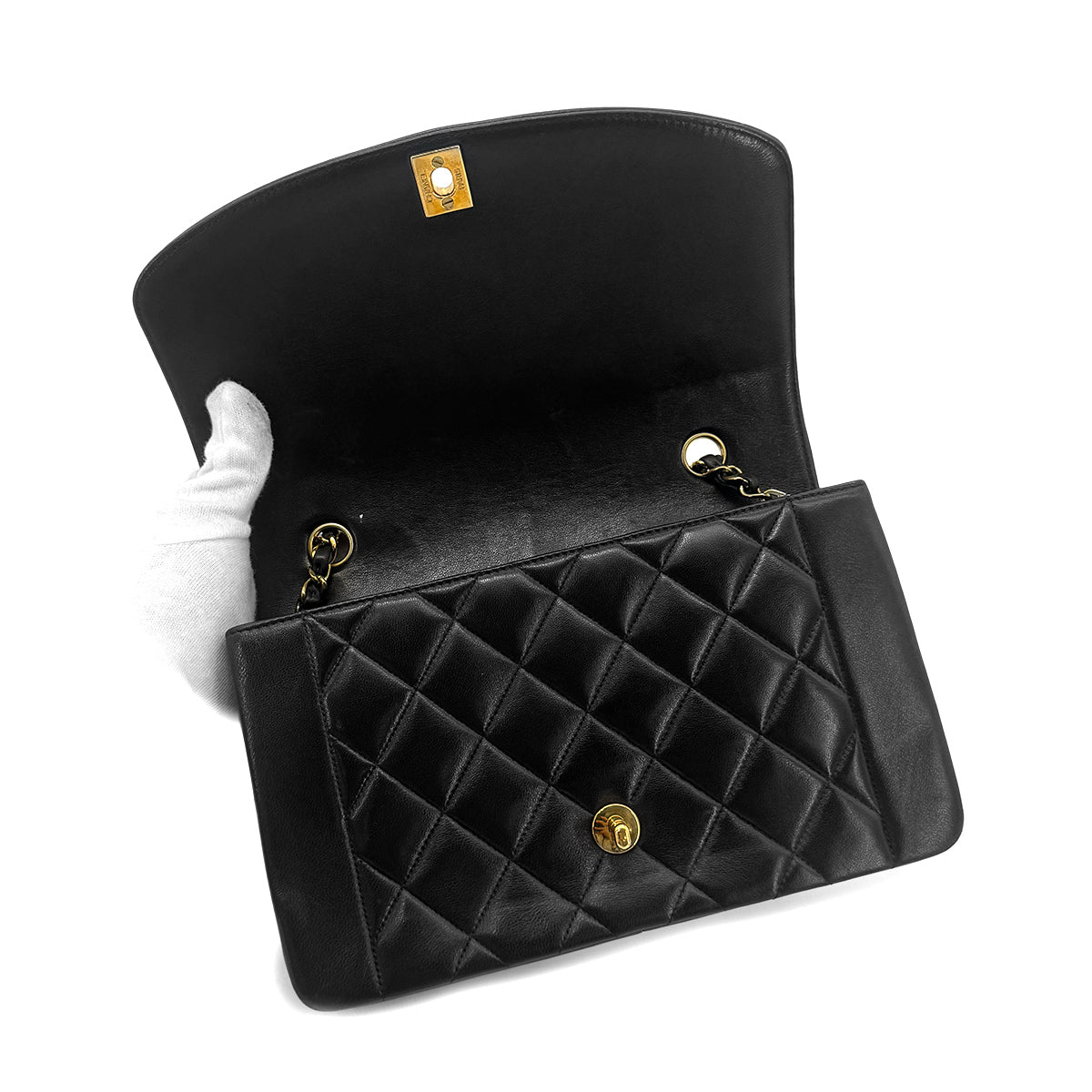 Luxury Promise Japan CHANEL VINTAGE DIANA MEDIUM CHAIN SHOULDER BAG BLACK LAMB SKIN 90267772