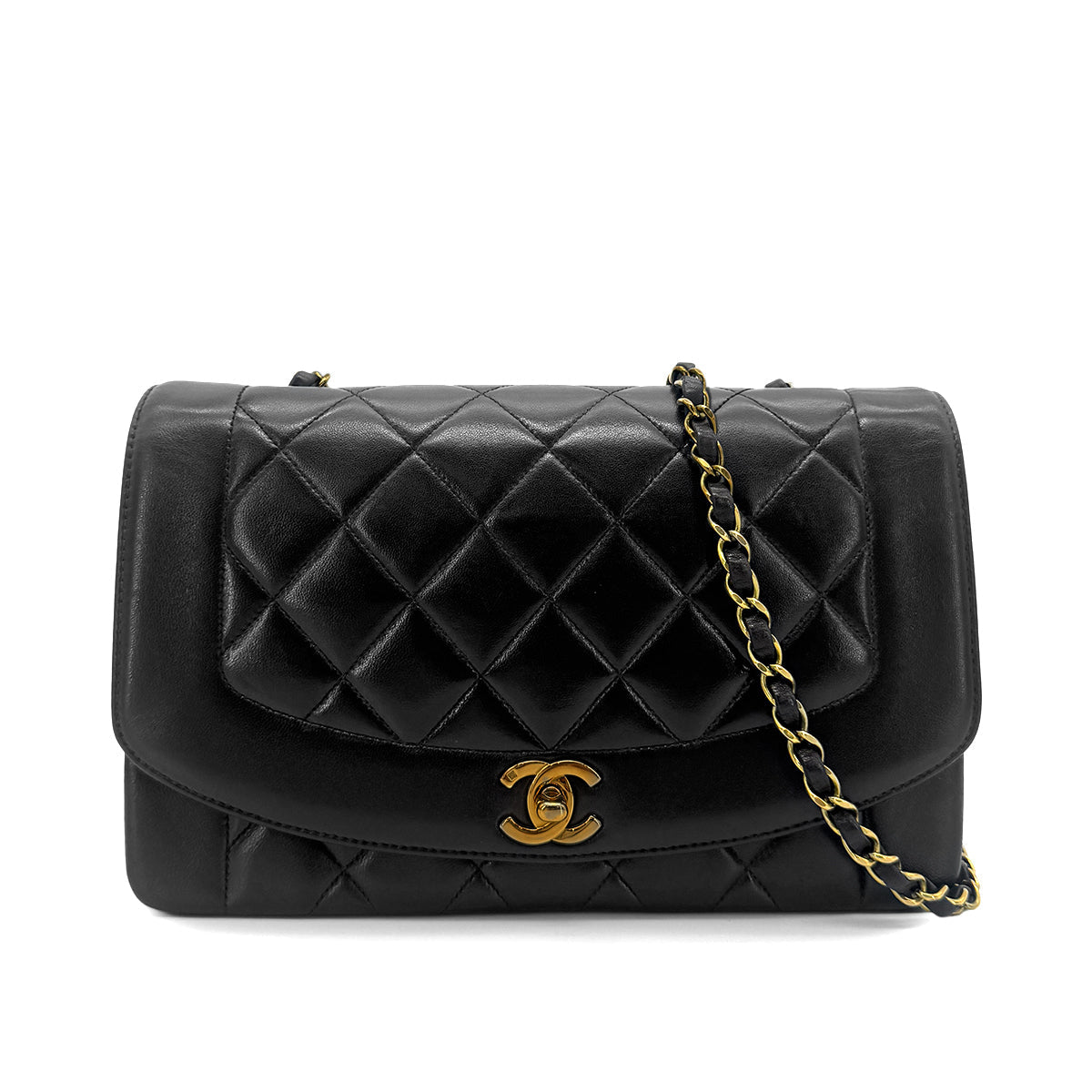 Luxury Promise Japan CHANEL VINTAGE DIANA MEDIUM CHAIN SHOULDER BAG BLACK LAMB SKIN 90267772