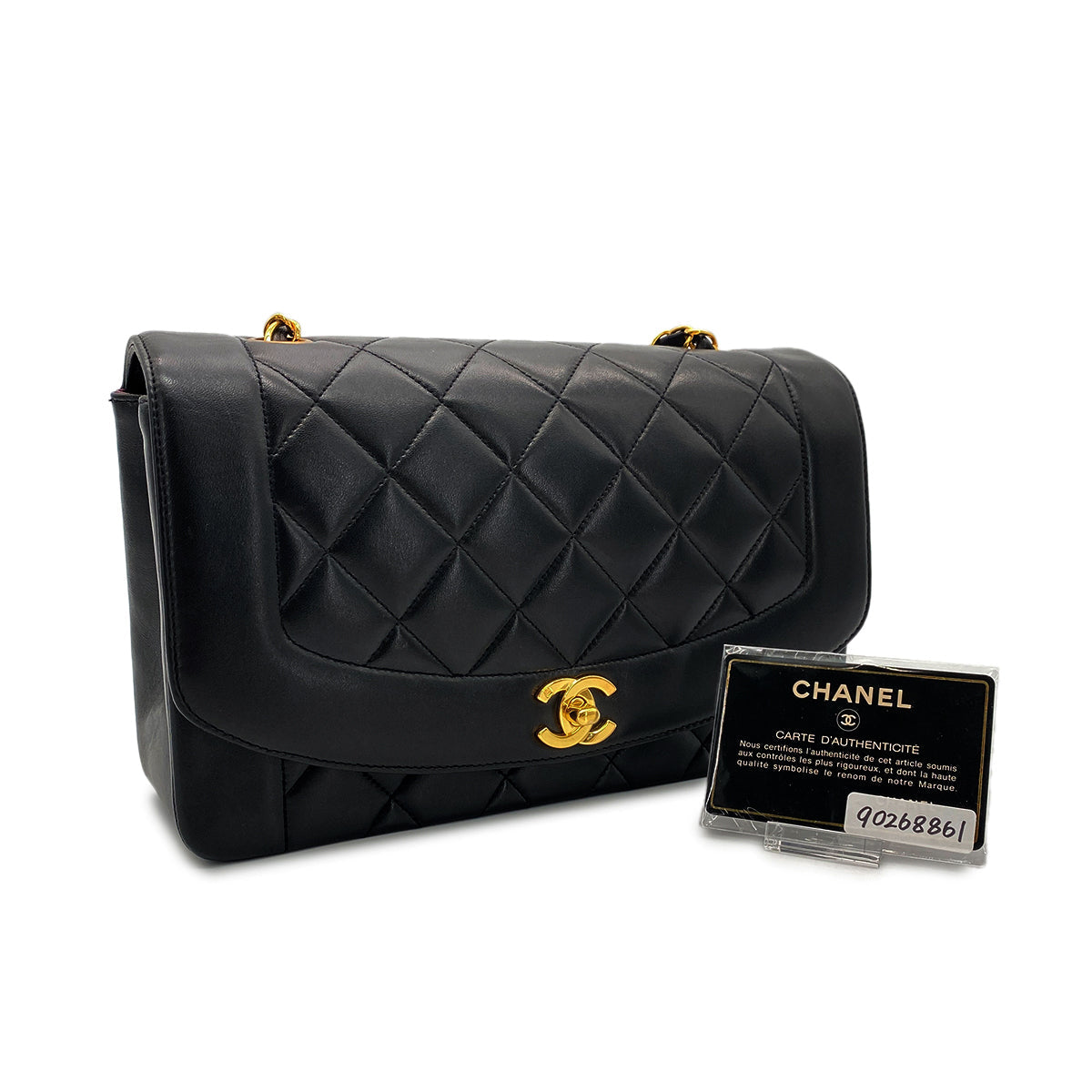Luxury Promise Japan CHANEL VINTAGE DIANA MEDIUM CHAIN SHOULDER BAG BLACK LAMB SKIN 90268861