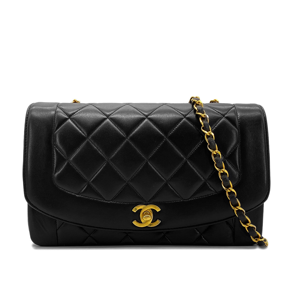 Luxury Promise Japan CHANEL VINTAGE DIANA MEDIUM CHAIN SHOULDER BAG BLACK LAMB SKIN 90268888