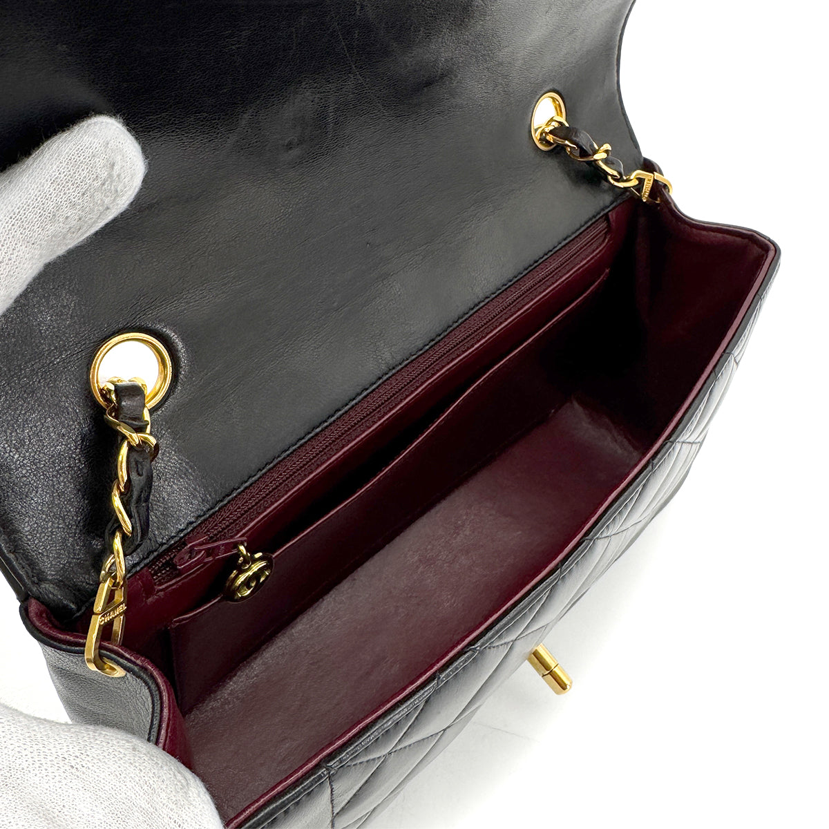 Luxury Promise Japan CHANEL VINTAGE DIANA MEDIUM CHAIN SHOULDER BAG BLACK LAMB SKIN 90269074