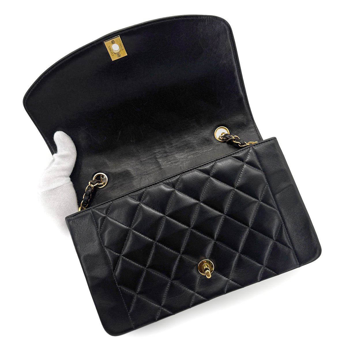 Luxury Promise Japan CHANEL VINTAGE DIANA MEDIUM CHAIN SHOULDER BAG BLACK LAMB SKIN 90269074