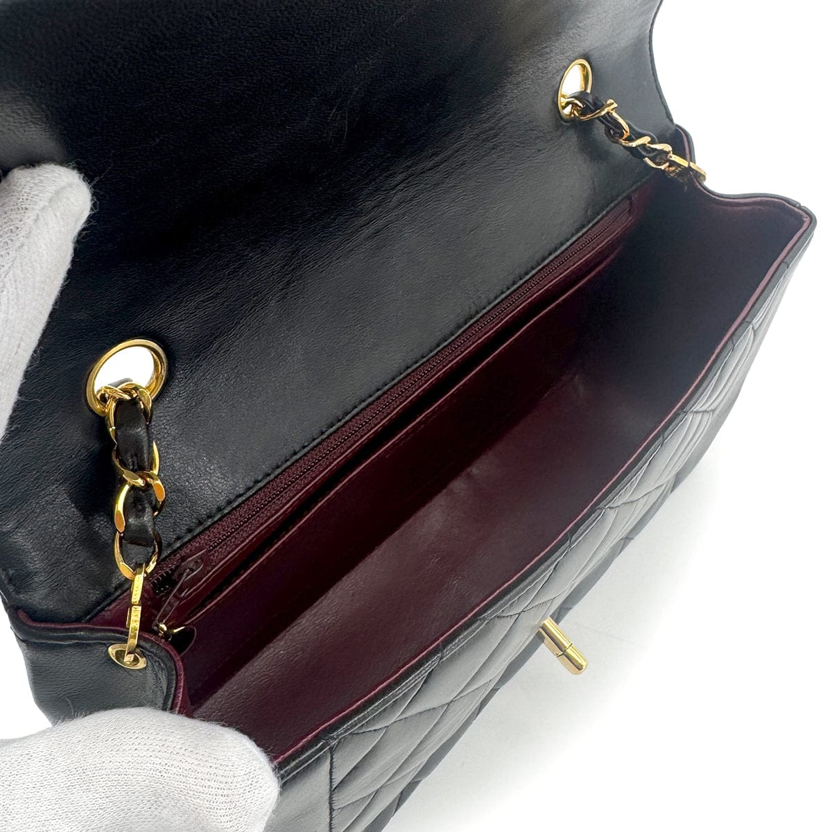 Luxury Promise Japan CHANEL VINTAGE DIANA MEDIUM CHAIN SHOULDER BAG BLACK LAMB SKIN 90272490