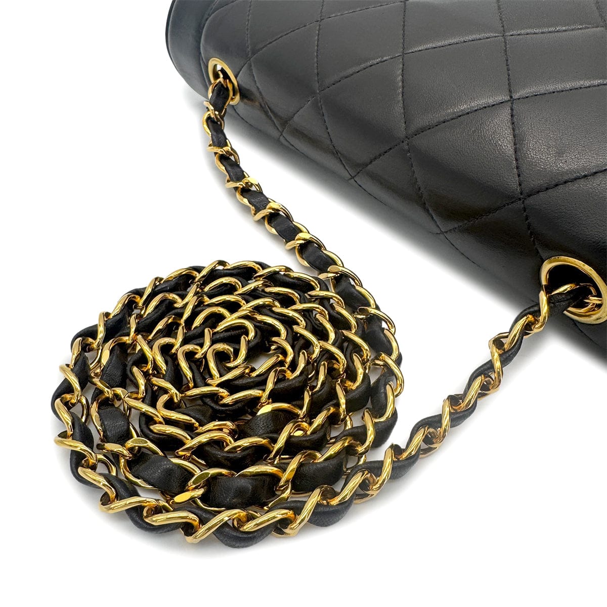 Luxury Promise Japan CHANEL VINTAGE DIANA MEDIUM CHAIN SHOULDER BAG BLACK LAMB SKIN 90272490