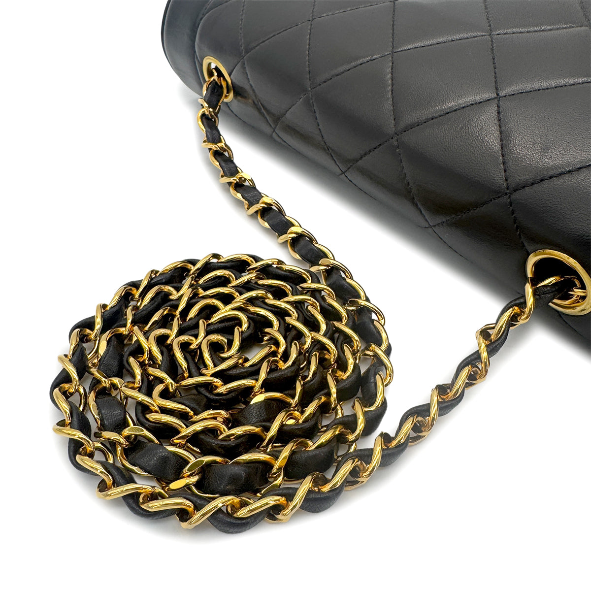 Luxury Promise Japan CHANEL VINTAGE DIANA MEDIUM CHAIN SHOULDER BAG BLACK LAMB SKIN 90272490