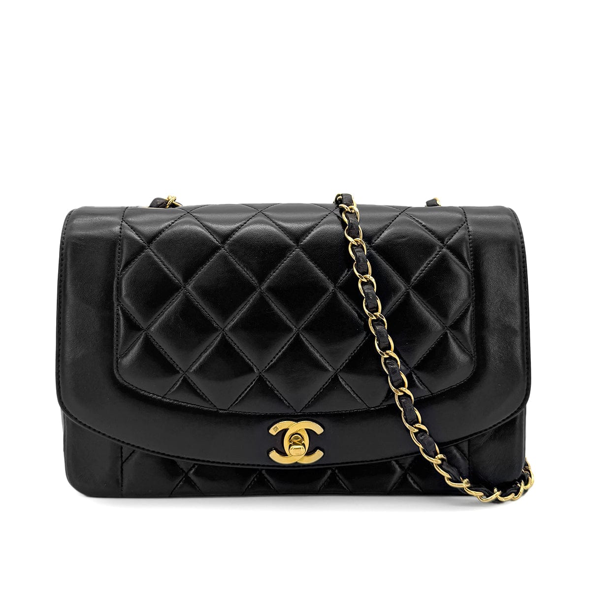 Luxury Promise Japan CHANEL VINTAGE DIANA MEDIUM CHAIN SHOULDER BAG BLACK LAMB SKIN 90272514