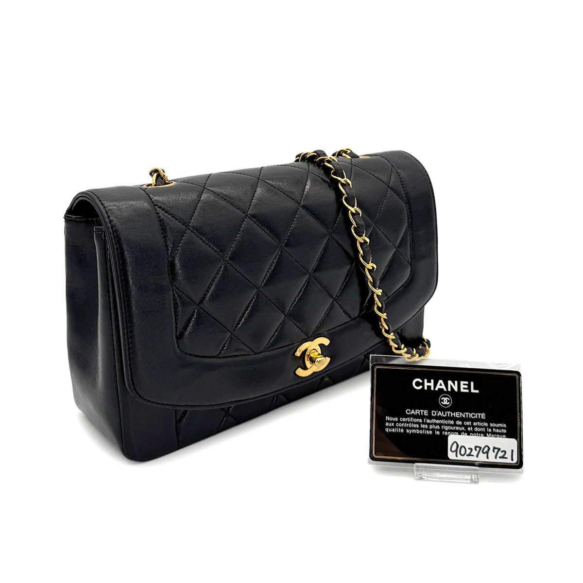 Luxury Promise Japan CHANEL VINTAGE DIANA MEDIUM CHAIN SHOULDER BAG BLACK LAMB SKIN 90279721