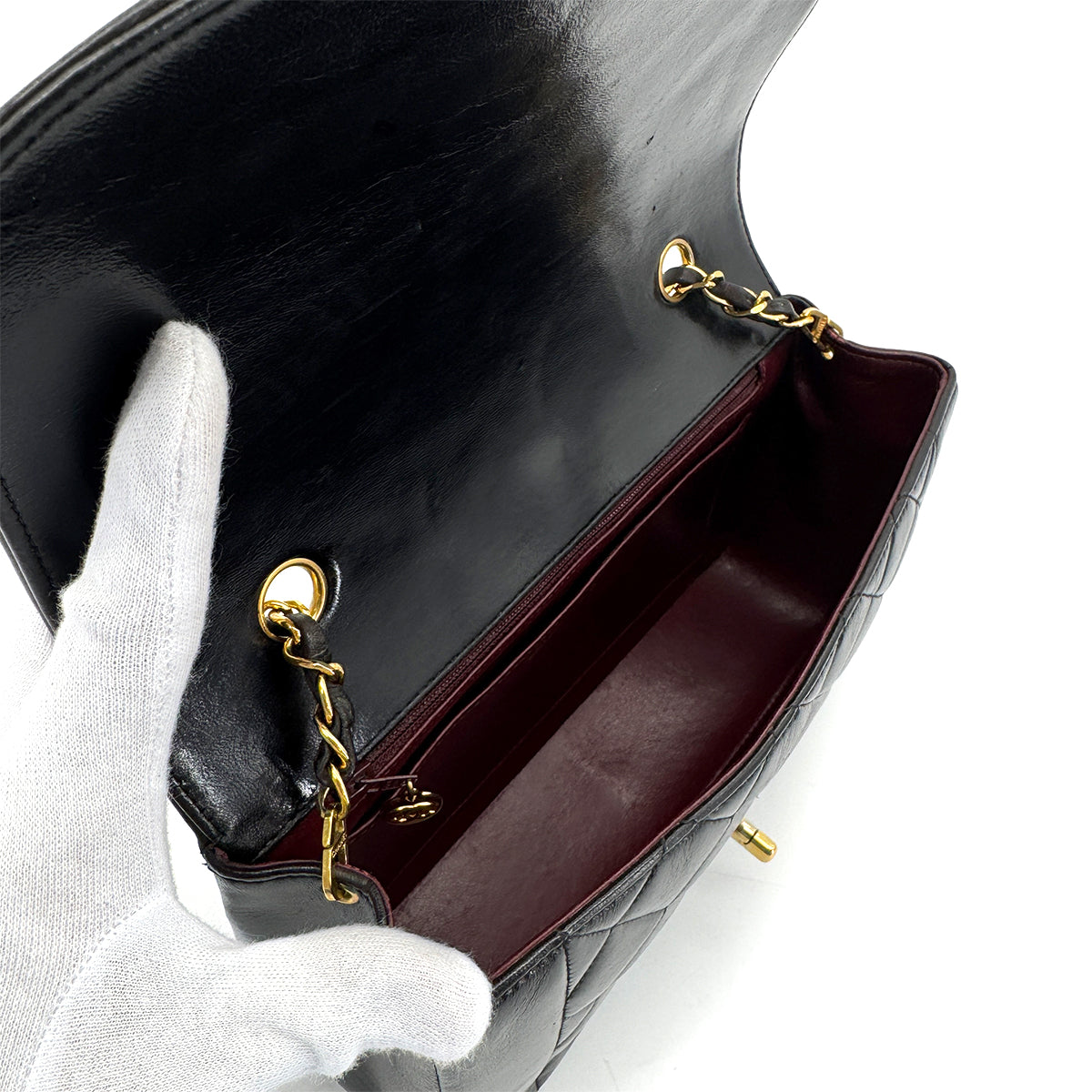 Luxury Promise Japan CHANEL VINTAGE DIANA MEDIUM CHAIN SHOULDER BAG BLACK LAMB SKIN 90279721