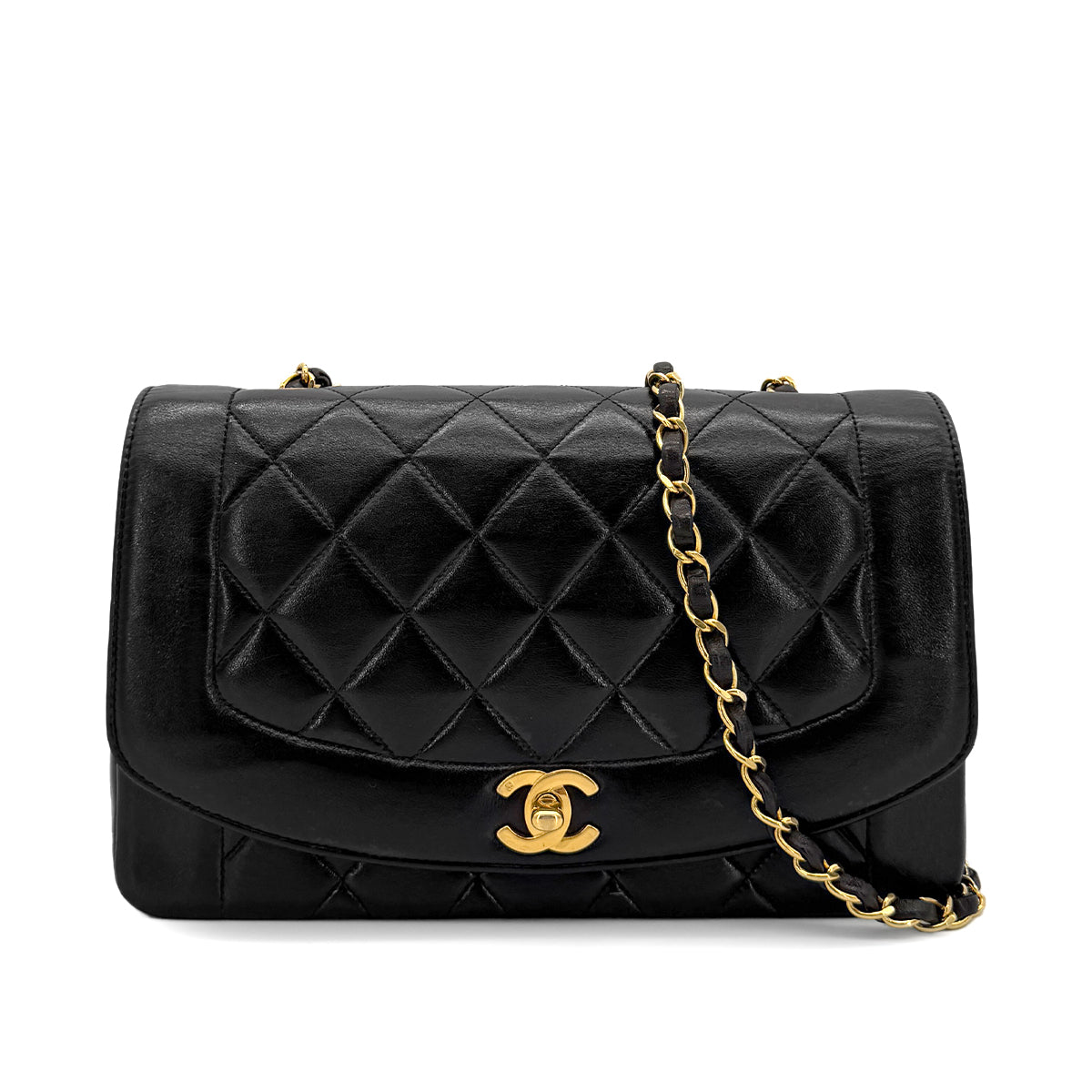 Luxury Promise Japan CHANEL VINTAGE DIANA MEDIUM CHAIN SHOULDER BAG BLACK LAMB SKIN 90279721