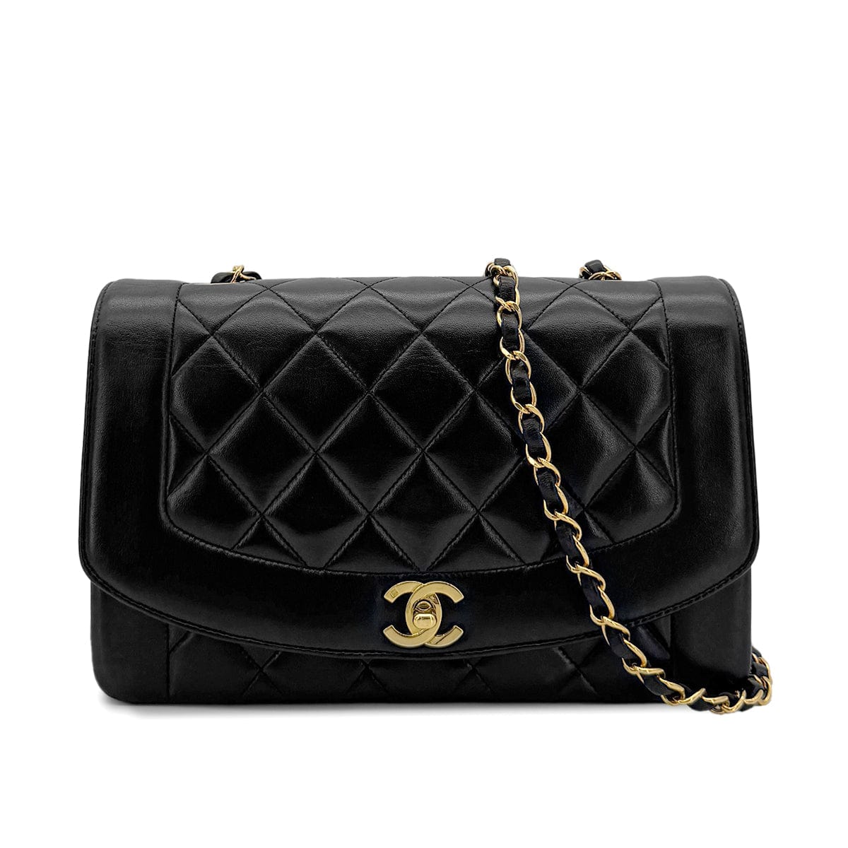 Luxury Promise Japan CHANEL VINTAGE DIANA MEDIUM CHAIN SHOULDER BAG BLACK LAMB SKIN 90279812