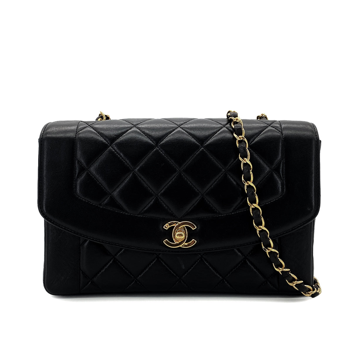 Luxury Promise Japan CHANEL VINTAGE DIANA MEDIUM CHAIN SHOULDER BAG BLACK LAMB SKIN 90287210