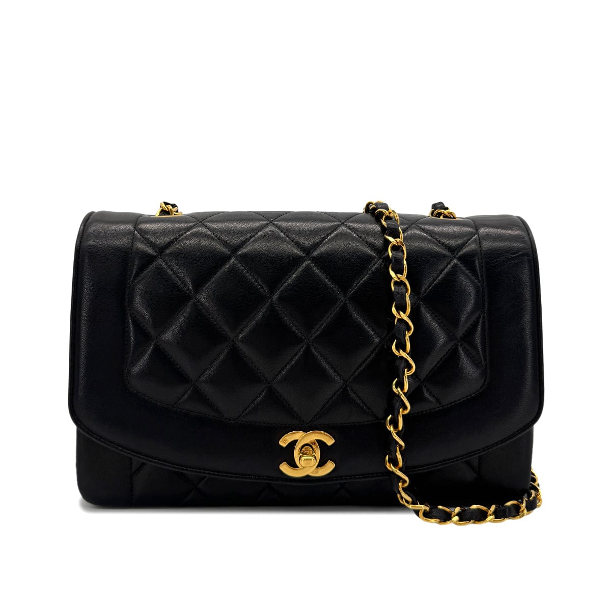 Luxury Promise Japan CHANEL VINTAGE DIANA MEDIUM CHAIN SHOULDER BAG BLACK LAMB SKIN 90292819