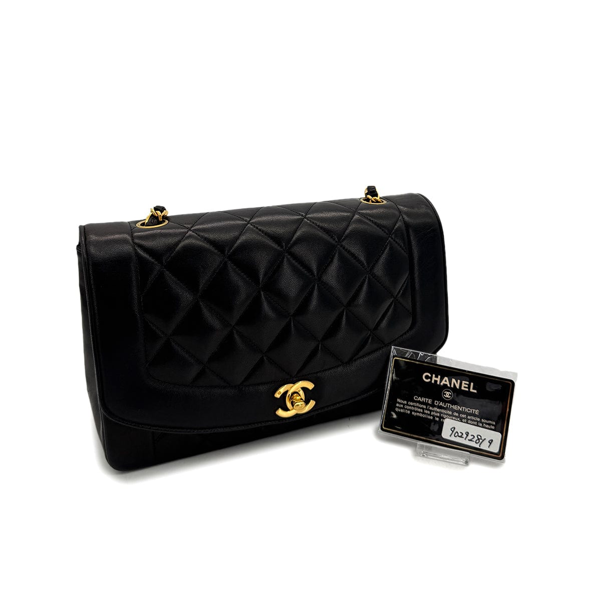 Luxury Promise Japan CHANEL VINTAGE DIANA MEDIUM CHAIN SHOULDER BAG BLACK LAMB SKIN 90292819