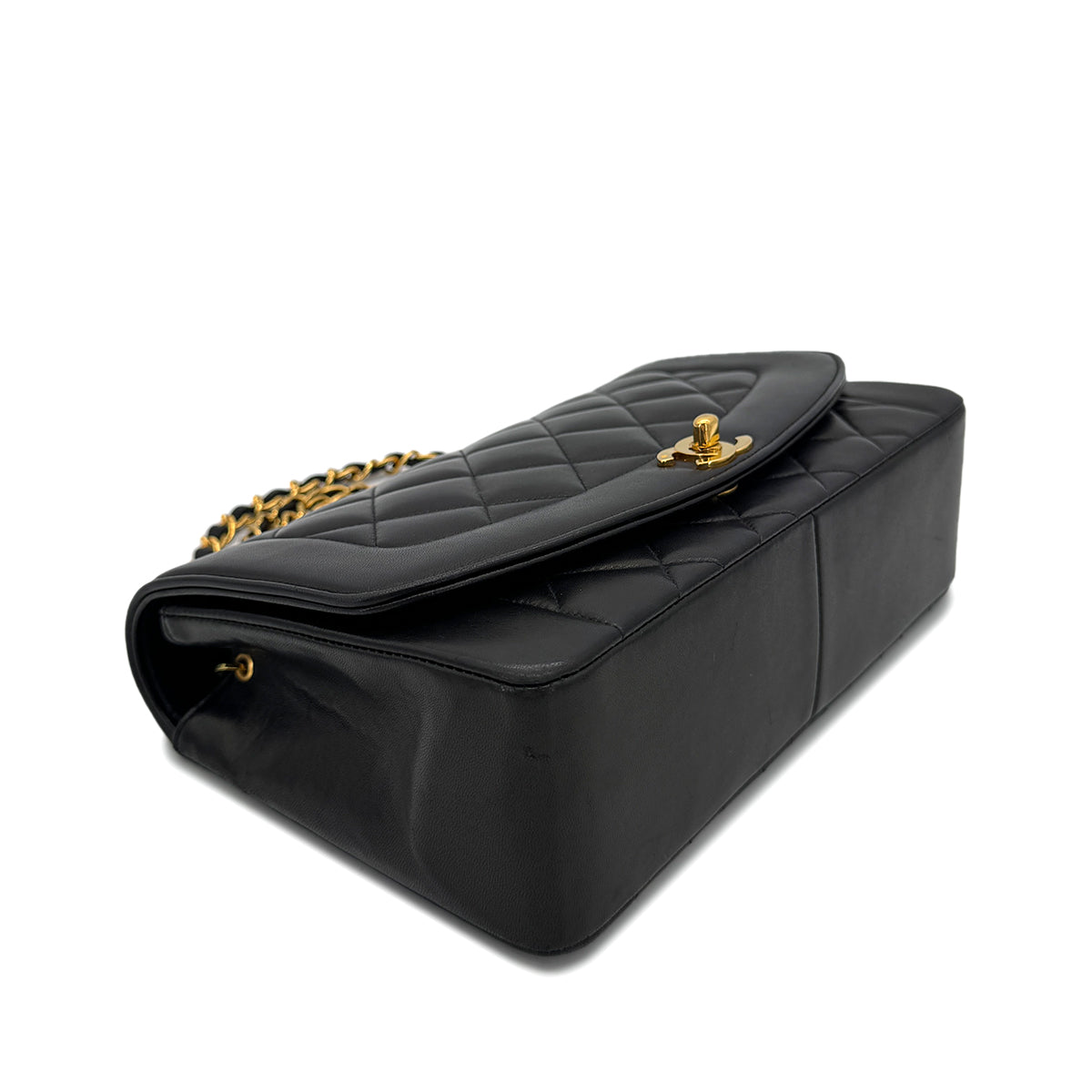 Luxury Promise Japan CHANEL VINTAGE DIANA MEDIUM CHAIN SHOULDER BAG BLACK LAMB SKIN 90292819