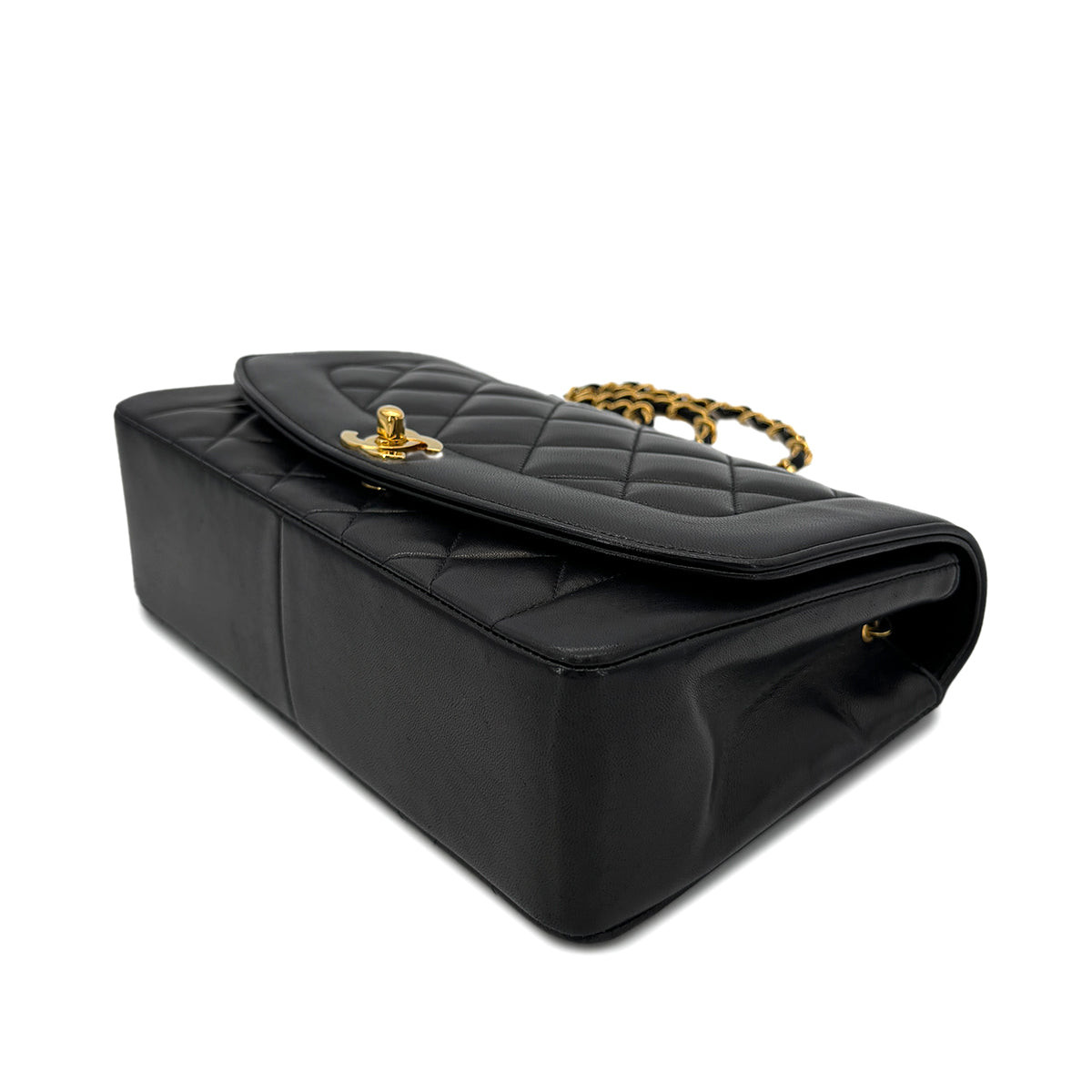 Luxury Promise Japan CHANEL VINTAGE DIANA MEDIUM CHAIN SHOULDER BAG BLACK LAMB SKIN 90292819