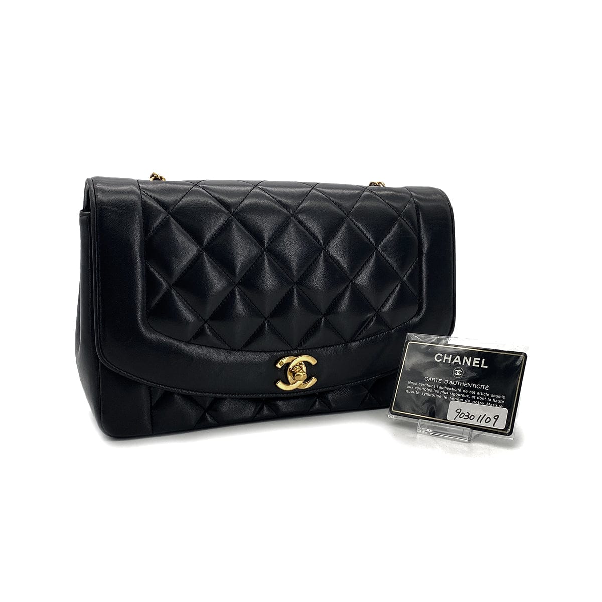 Luxury Promise Japan CHANEL VINTAGE DIANA MIDIUM CHAIN SHOULDER BAG BLACK LAMB SKIN 90301109