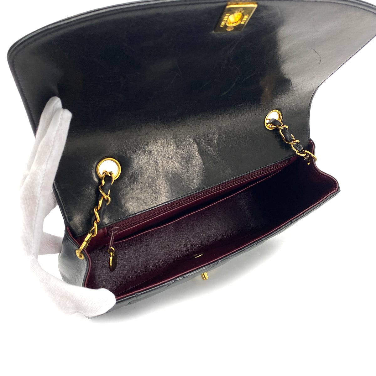 Luxury Promise Japan CHANEL VINTAGE DIANA MIDIUM CHAIN SHOULDER BAG BLACK LAMB SKIN 90301109