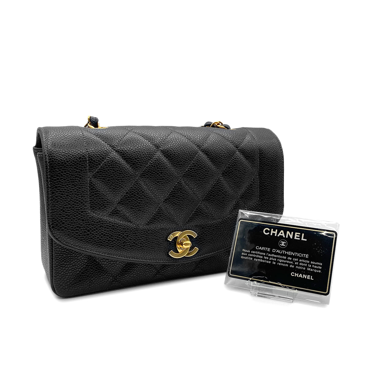 Luxury Promise Japan CHANEL VINTAGE DIANA SMALL  CHAIN SHOULDER BAG BLACK CAVIAR SKIN 90190799