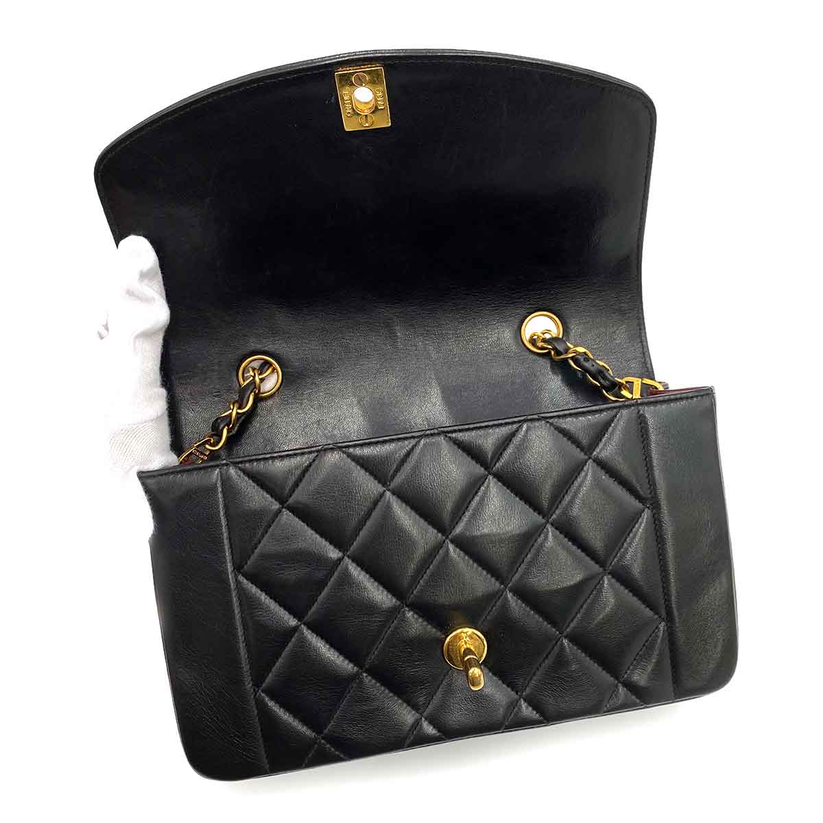 Luxury Promise Japan CHANEL VINTAGE DIANA SMALL CHAIN SHOULDER BAG BLACK LAMB SKIN 90238030