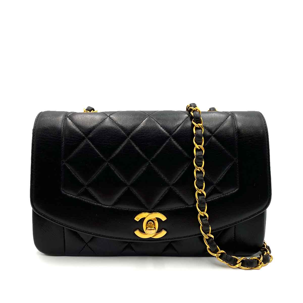 Luxury Promise Japan CHANEL VINTAGE DIANA SMALL CHAIN SHOULDER BAG BLACK LAMB SKIN 90238030