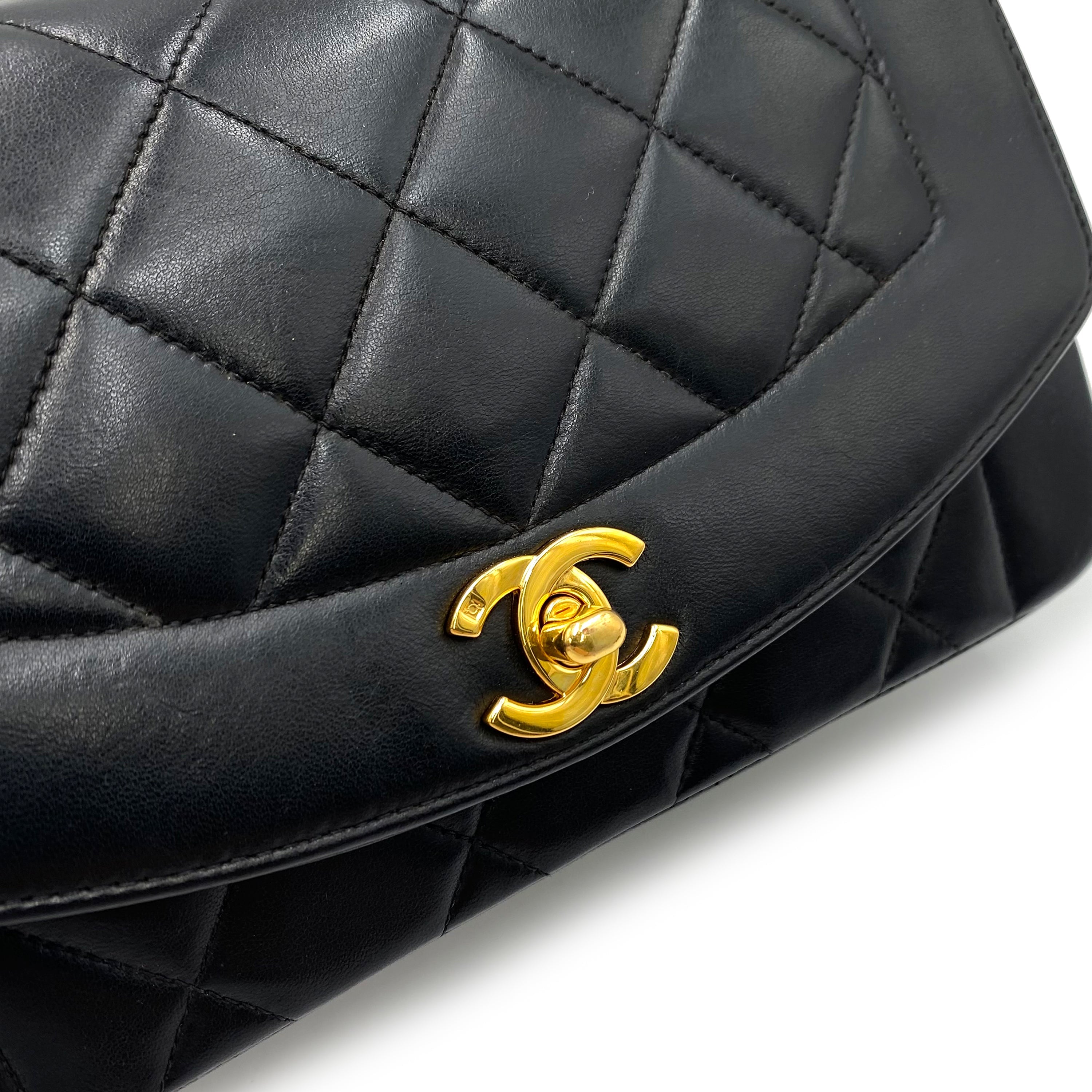 Luxury Promise Japan CHANEL VINTAGE DIANA SMALL CHAIN SHOULDER BAG BLACK LAMB SKIN 90238522