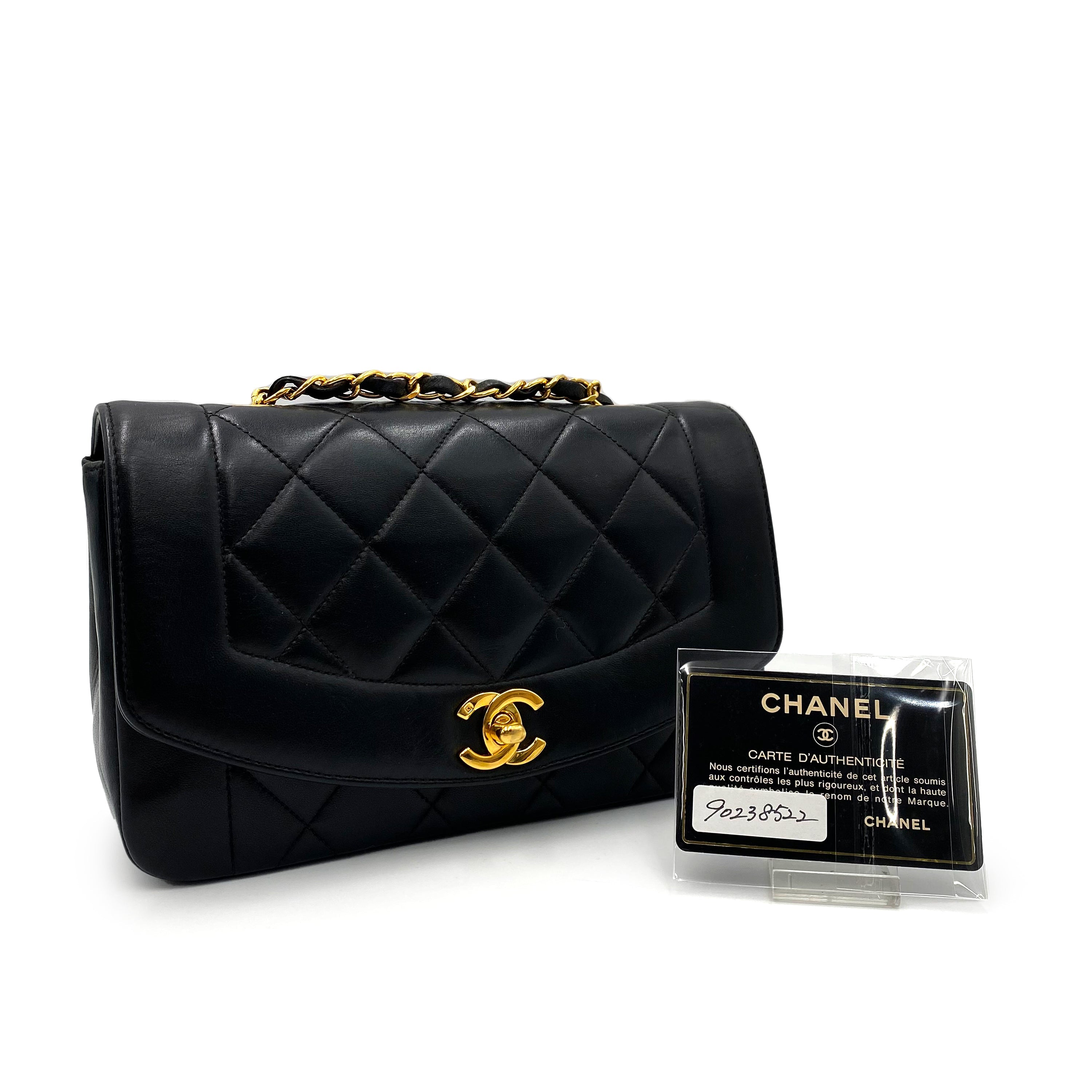 Luxury Promise Japan CHANEL VINTAGE DIANA SMALL CHAIN SHOULDER BAG BLACK LAMB SKIN 90238522