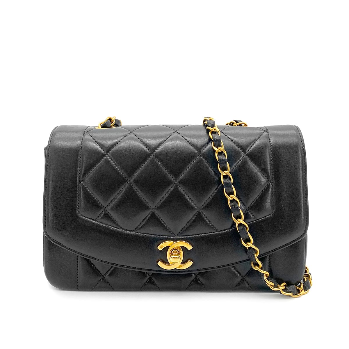 Luxury Promise Japan CHANEL VINTAGE DIANA SMALL CHAIN SHOULDER BAG BLACK LAMB SKIN 90264535