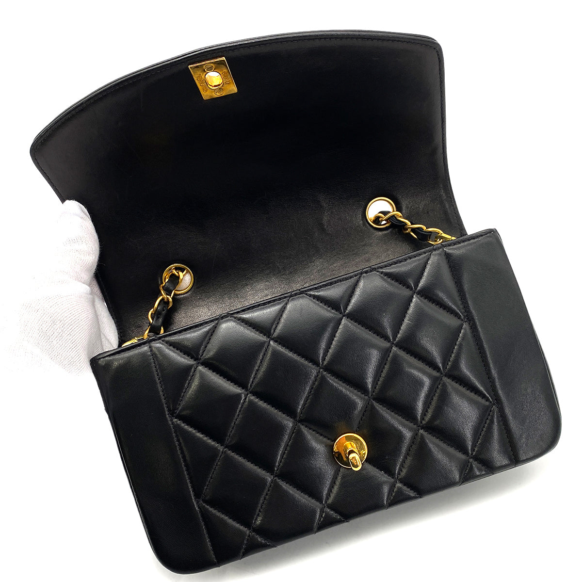 Luxury Promise Japan CHANEL VINTAGE DIANA SMALL CHAIN SHOULDER BAG BLACK LAMB SKIN 90264535