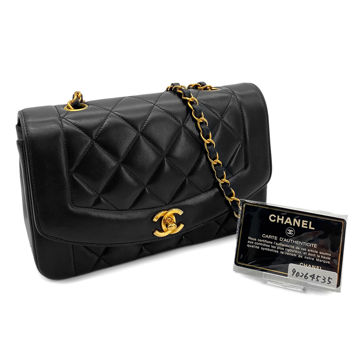 Luxury Promise Japan CHANEL VINTAGE DIANA SMALL CHAIN SHOULDER BAG BLACK LAMB SKIN 90264535
