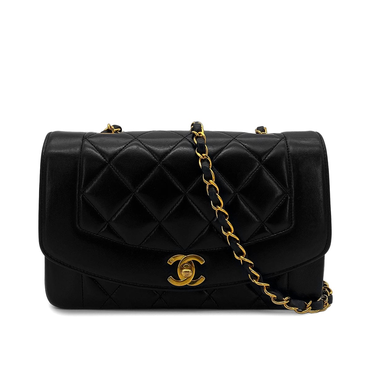Luxury Promise Japan CHANEL VINTAGE DIANA SMALL CHAIN SHOULDER BAG BLACK LAMB SKIN 90264760