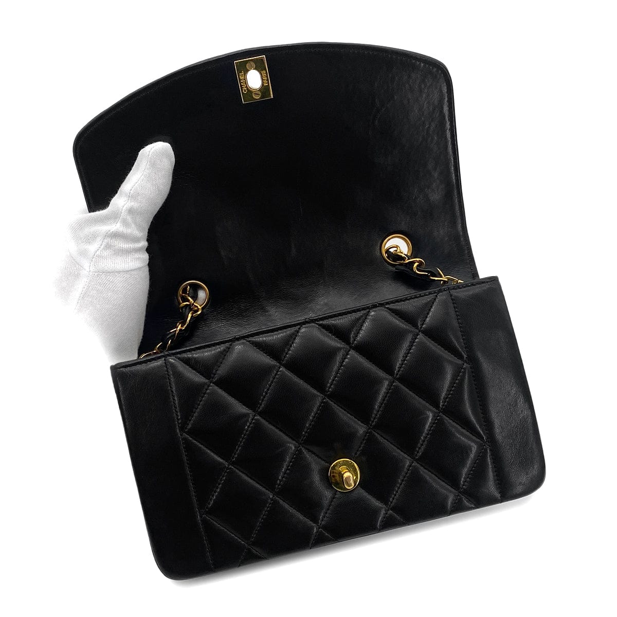 Luxury Promise Japan CHANEL VINTAGE DIANA SMALL CHAIN SHOULDER BAG BLACK LAMB SKIN 90264760