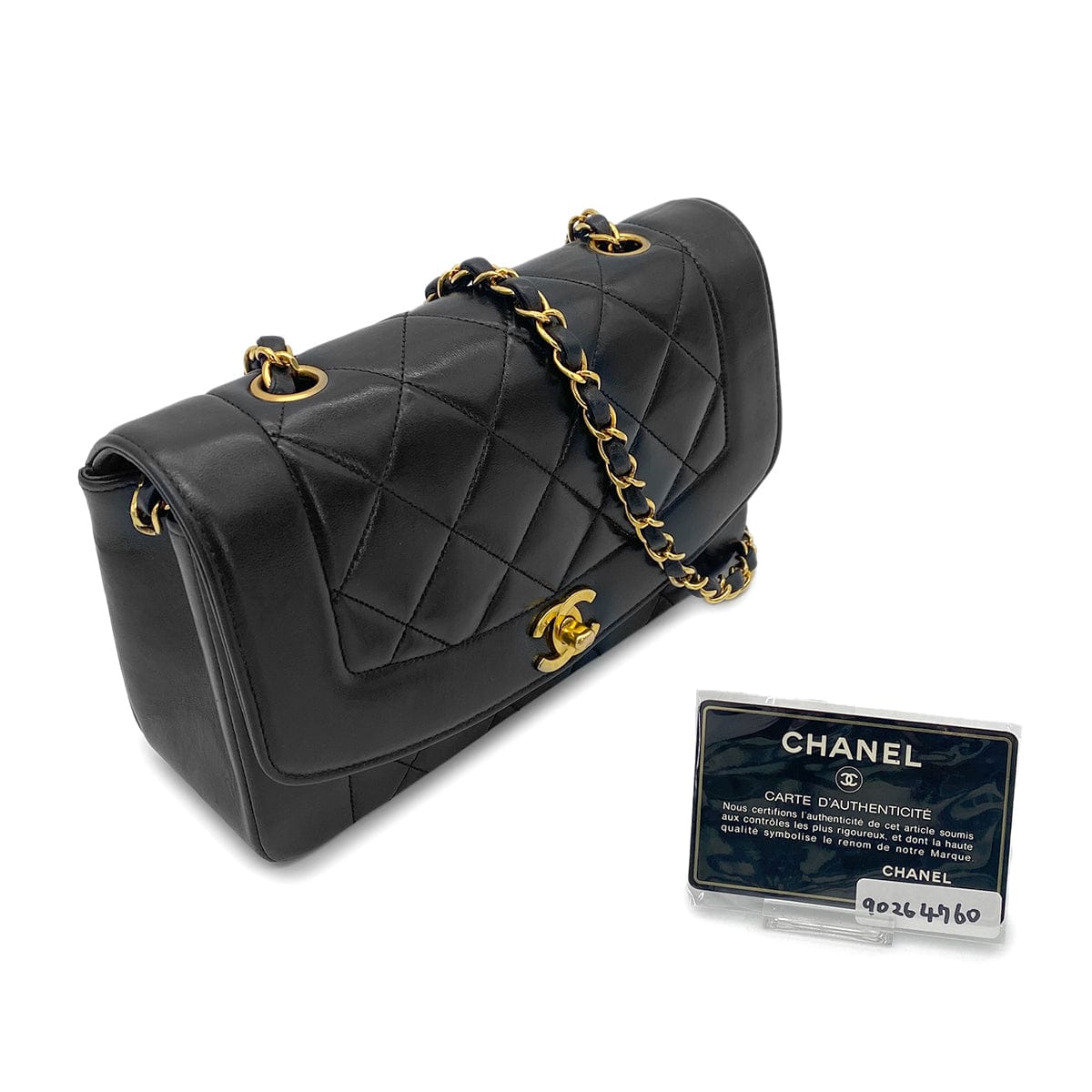 Luxury Promise Japan CHANEL VINTAGE DIANA SMALL CHAIN SHOULDER BAG BLACK LAMB SKIN 90264760