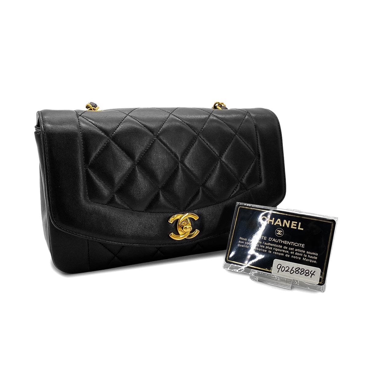 Luxury Promise Japan CHANEL VINTAGE DIANA SMALL CHAIN SHOULDER BAG BLACK LAMB SKIN 90268884
