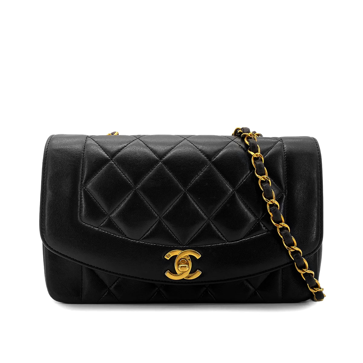 Luxury Promise Japan CHANEL VINTAGE DIANA SMALL CHAIN SHOULDER BAG BLACK LAMB SKIN 90269610