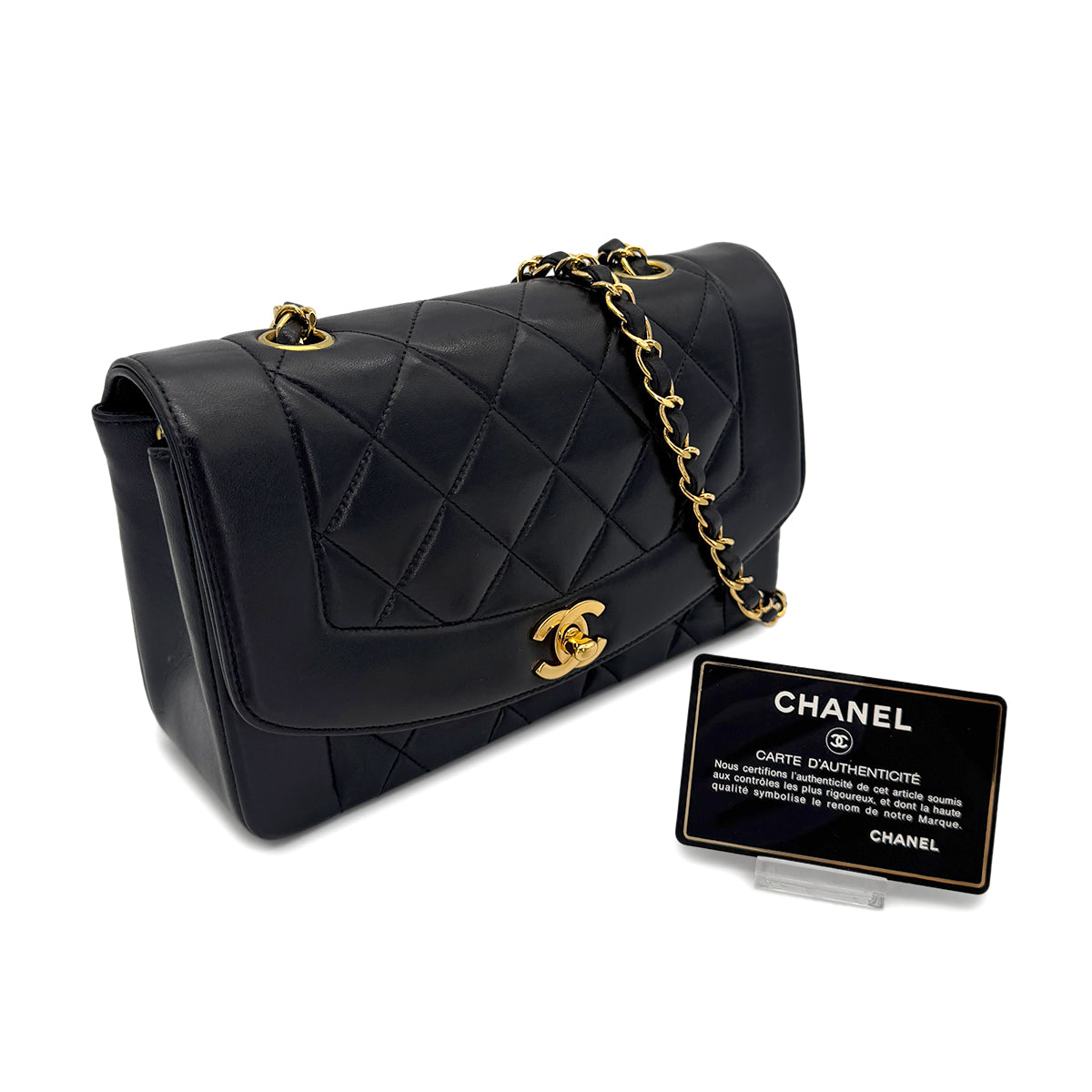 Luxury Promise Japan CHANEL VINTAGE DIANA SMALL CHAIN SHOULDER BAG BLACK LAMB SKIN 90270854