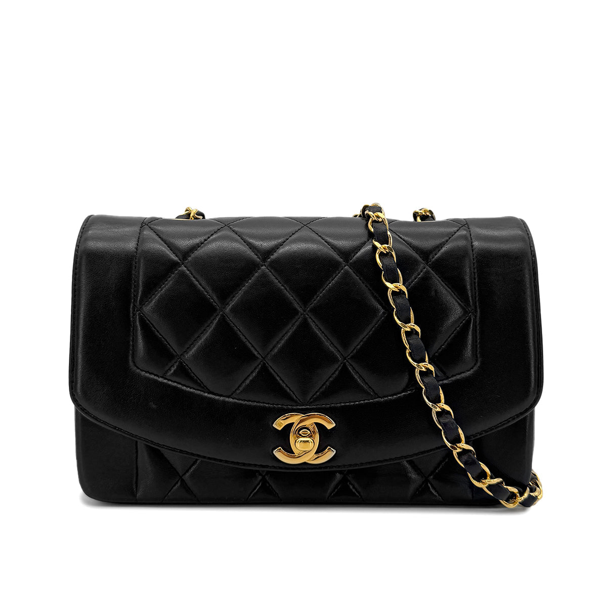 Luxury Promise Japan CHANEL VINTAGE DIANA SMALL CHAIN SHOULDER BAG BLACK LAMB SKIN 90270854