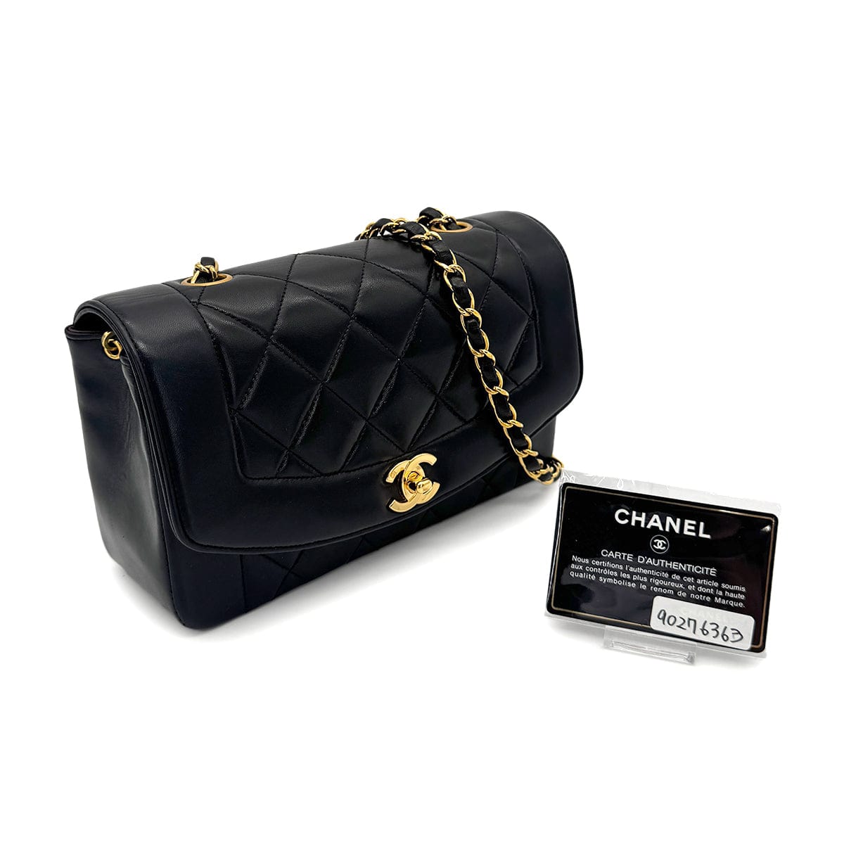 Luxury Promise Japan CHANEL VINTAGE DIANA SMALL CHAIN SHOULDER BAG BLACK LAMB SKIN 90276363