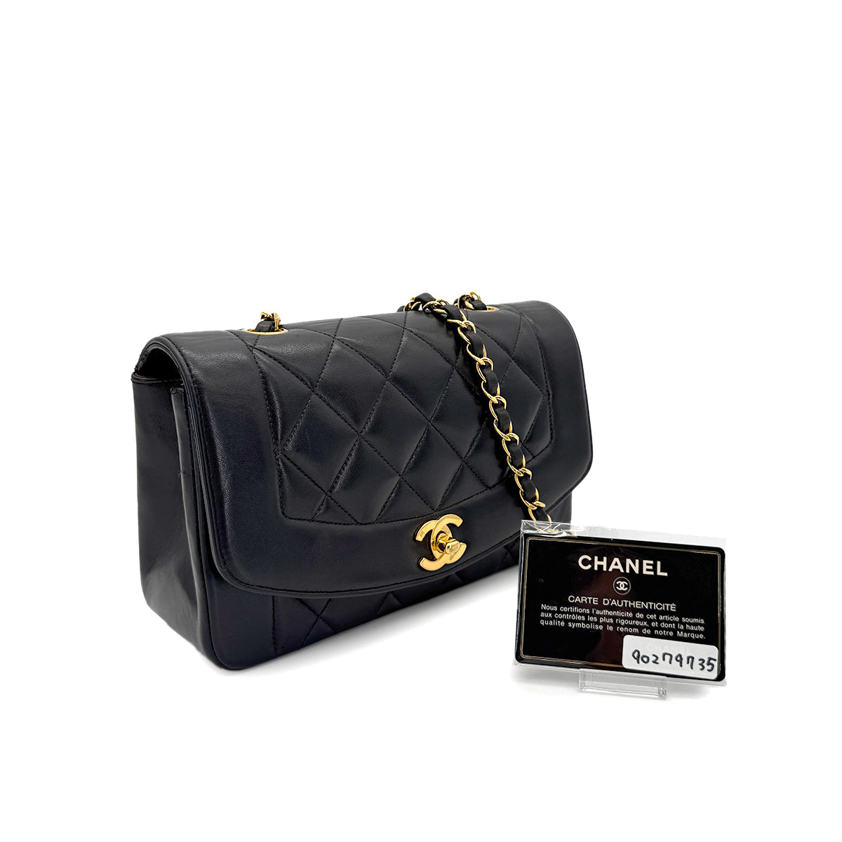 Luxury Promise Japan CHANEL VINTAGE DIANA SMALL CHAIN SHOULDER BAG BLACK LAMB SKIN 90279735
