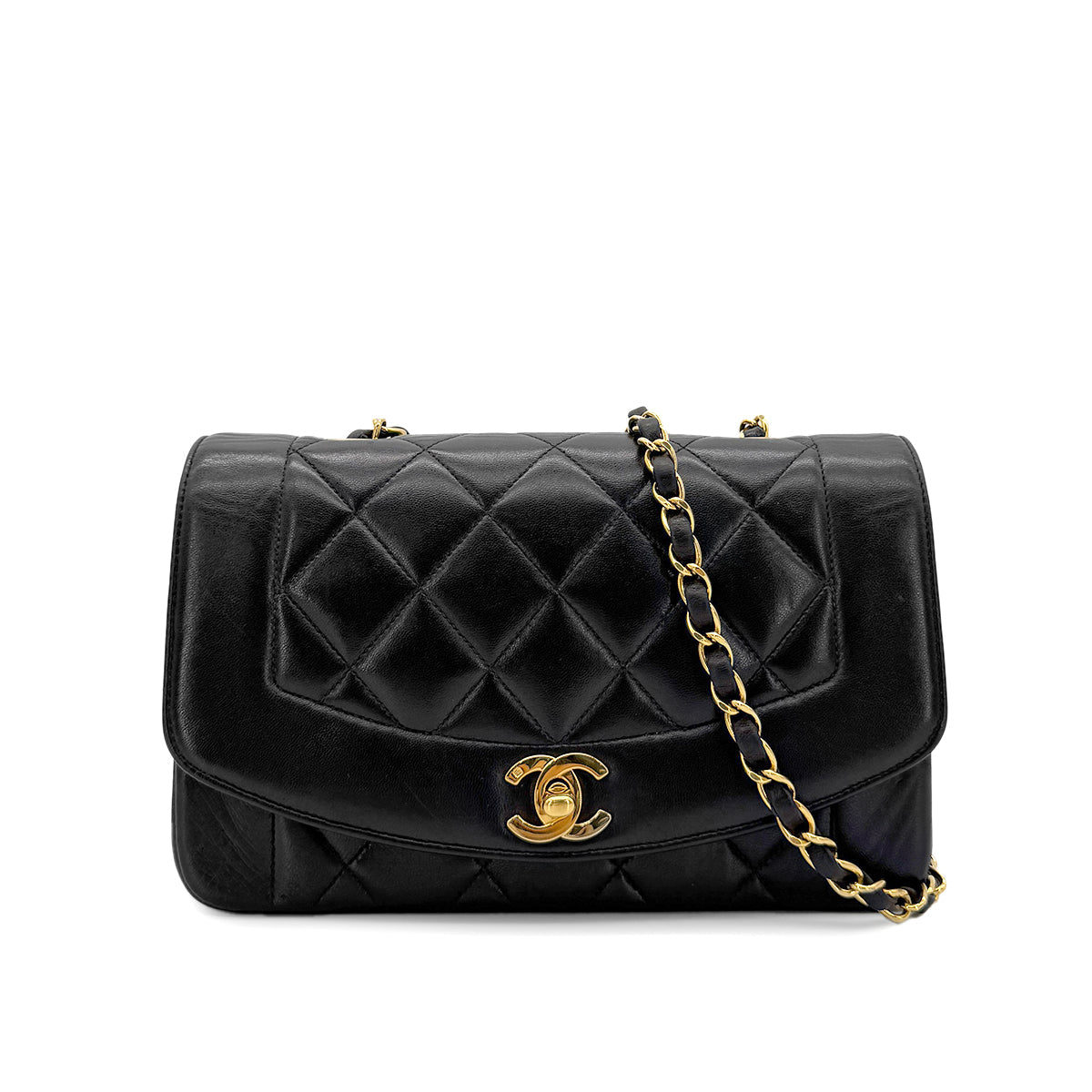 Luxury Promise Japan CHANEL VINTAGE DIANA SMALL CHAIN SHOULDER BAG BLACK LAMB SKIN 90279735