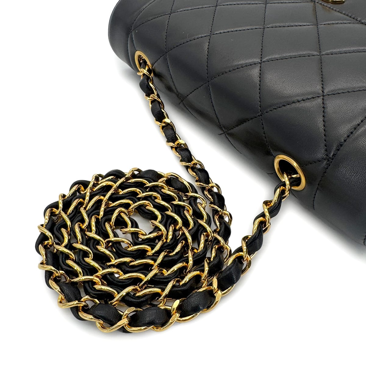 Luxury Promise Japan CHANEL VINTAGE DIANA SMALL CHAIN SHOULDER BAG BLACK LAMB SKIN 90280288